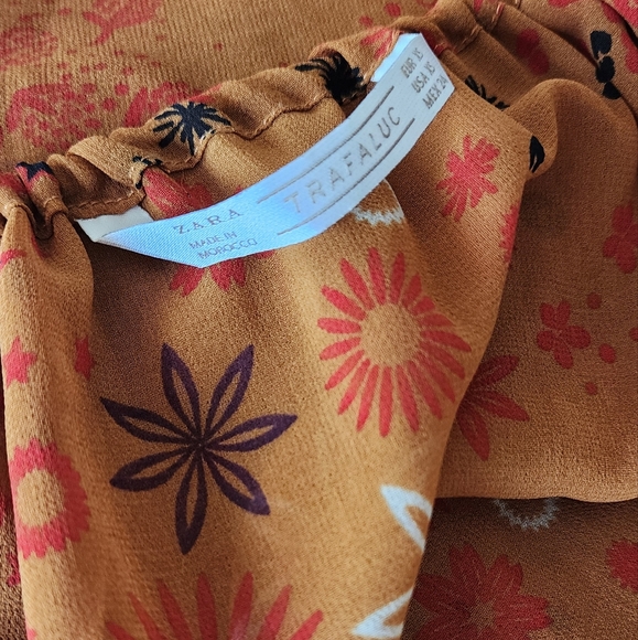 ZARA BROWN FLORAL LIGHTWEIGHT CRISS CROSS OF THE SHOULDER CHIFFON BLOUSE TOP XS - Picture 11 of 11